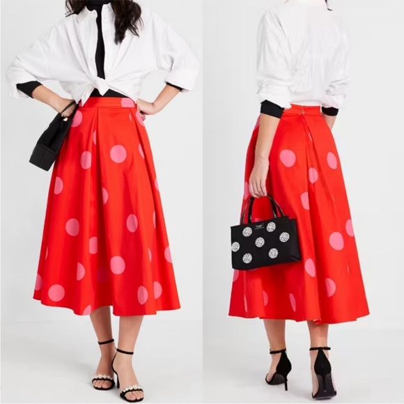 kate spade Dresses & Skirts - kate spade Red Midi Skirt with Pink Polka Dots